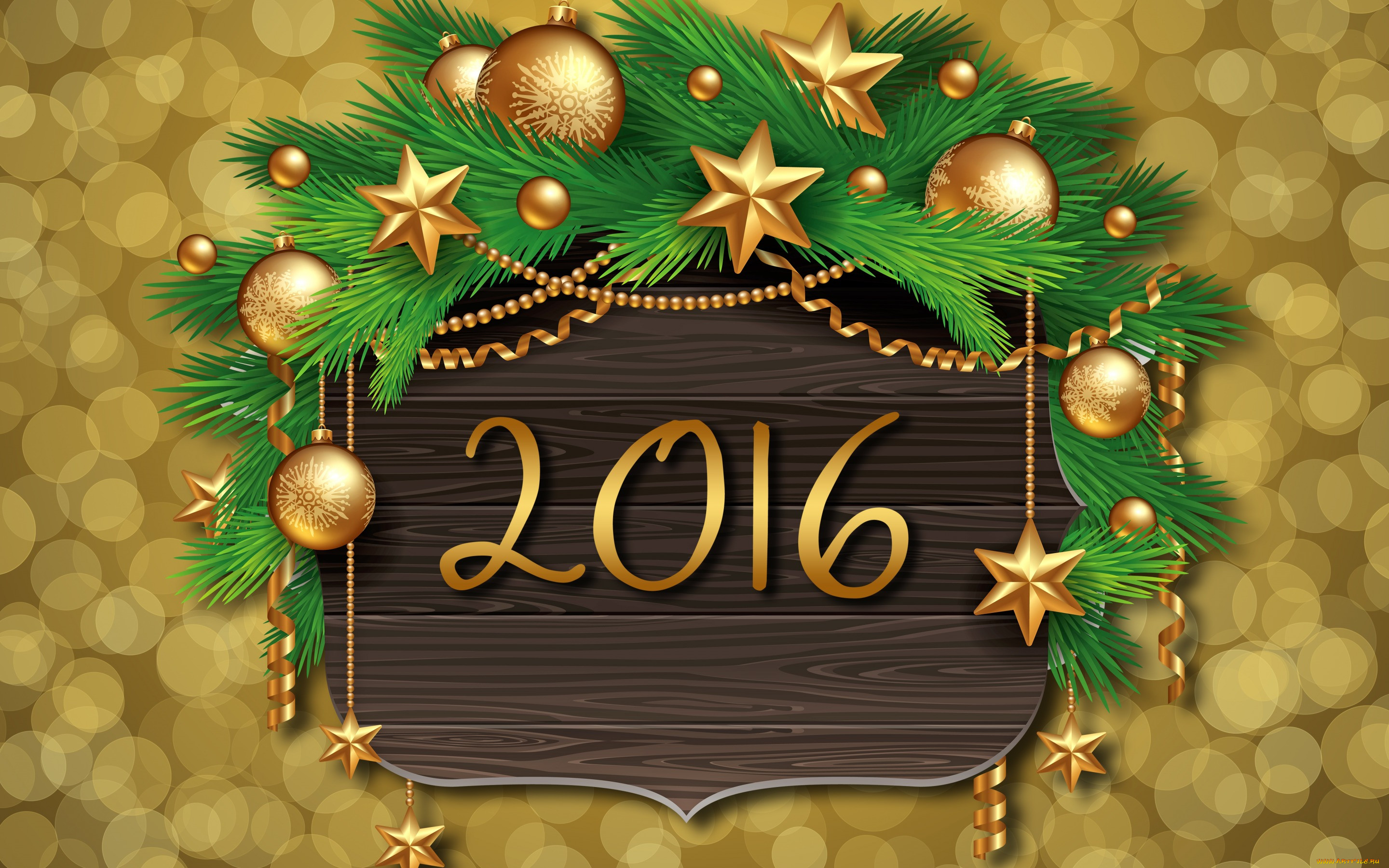 ,   ,  , xmas, new, year, happy, 2016, , , , , , , golden, balls, decoration